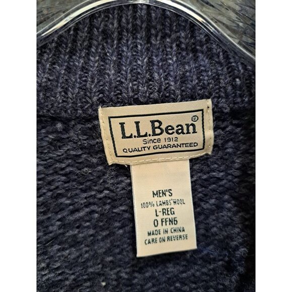 Vtg L.L. Bean Mens Navy 100% Lambs Wool Full-Zip Sweater L-Reg 90's Academia - Picture 2 of 11